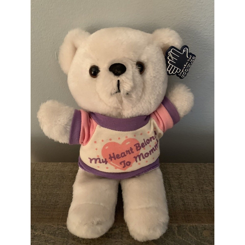 Applause 9" Teddy Bear Plush My Heart Belongs to Mommy Ear Tag Vintage 1986